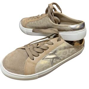 Corkys Spiked Gold Leopard Shiny Metallic Star Slip On Casual Cool Shoes